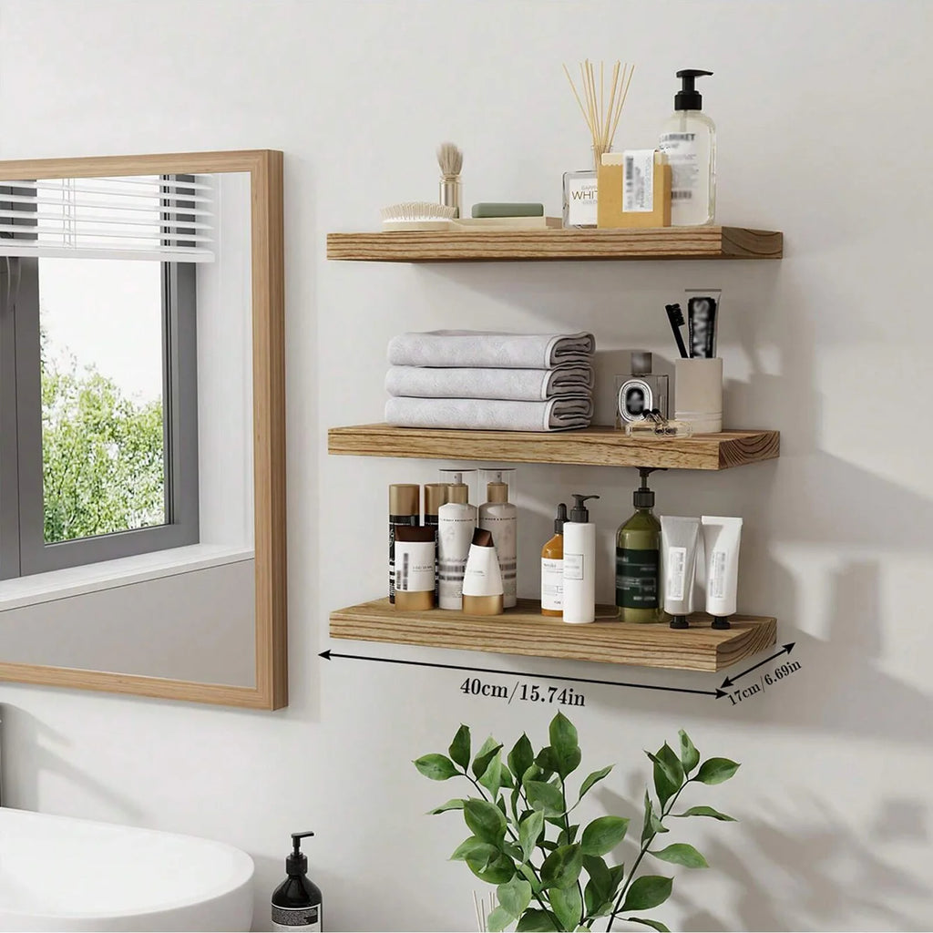 Wooden Floating Wall Shelf Art Storage Rack Rustic Wood Shelves For Wall Storage Wall Hanging Shelf Bedroom Home Decorations 1PC