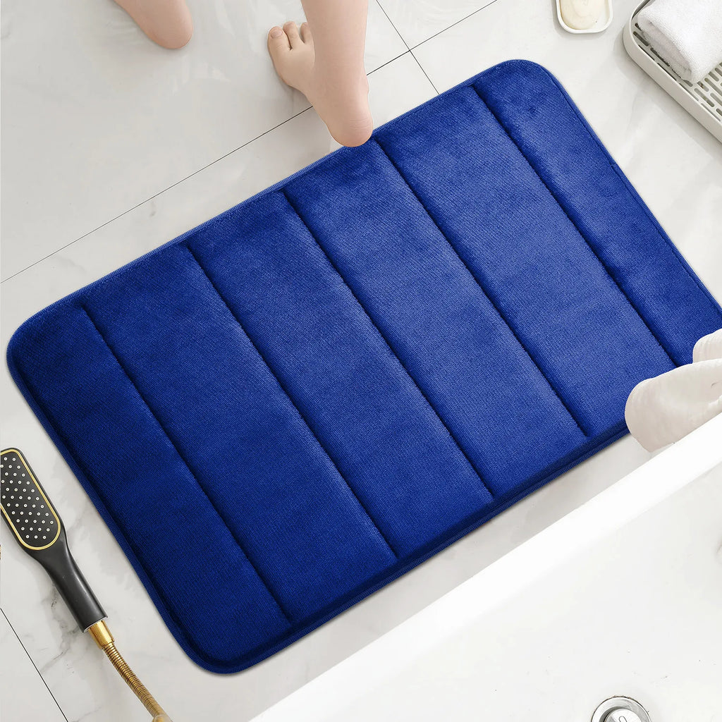 1 piece bath mat Geometric pattern coral velvet bathroom mat, non-slip sole, hand washed, embossed stripe design, soft and comfo