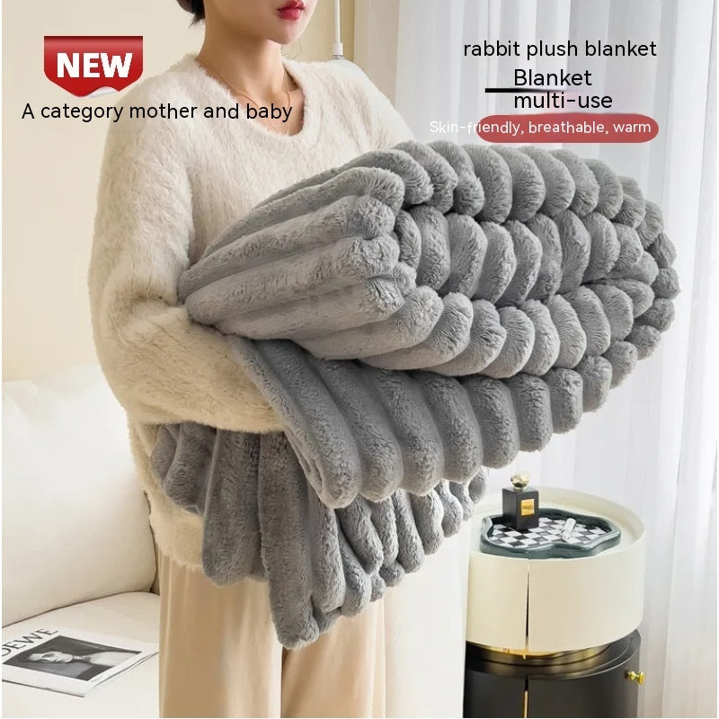 Ultra-Soft Bubble Velvet Faux Fur Blanket – Thick, Double-Sided Warm Throw
