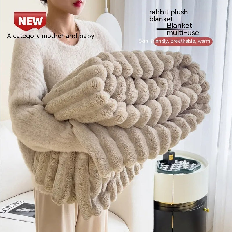 Ultra-Soft Bubble Velvet Faux Fur Blanket – Thick, Double-Sided Warm Throw