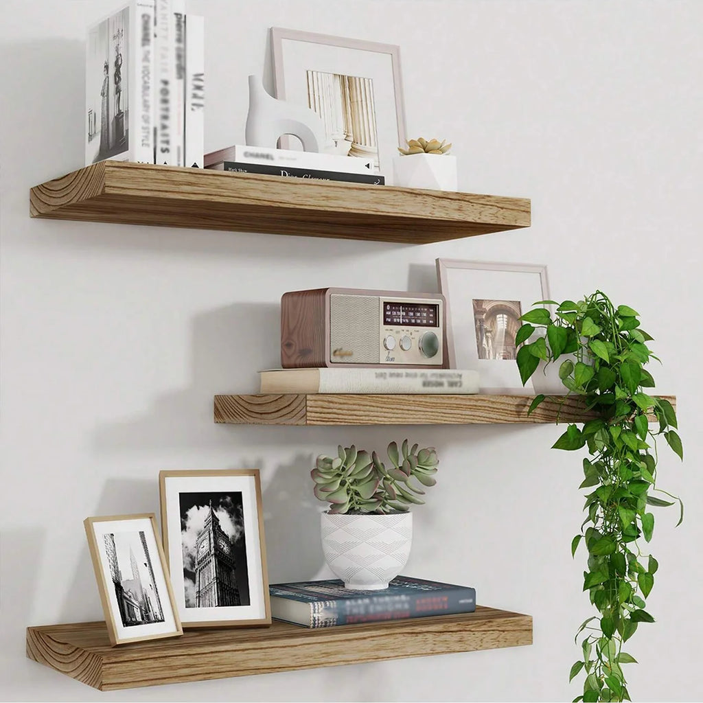 Wooden Floating Wall Shelf Art Storage Rack Rustic Wood Shelves For Wall Storage Wall Hanging Shelf Bedroom Home Decorations 1PC